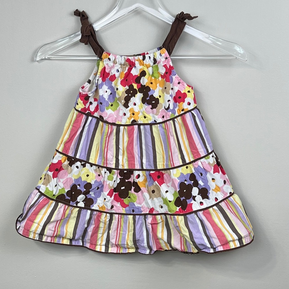 Gymboree Floral Striped Sundress Kids 3T Tiered Ruffle Tie Shoulder Multicolor - Picture 8 of 8
